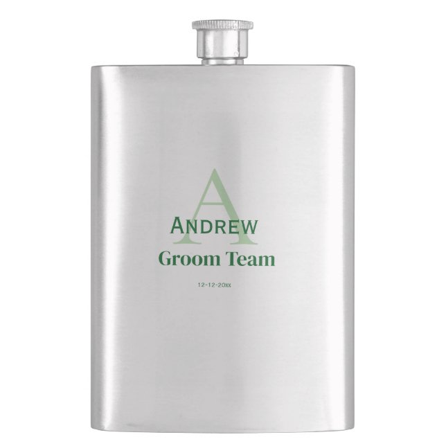 personalised simple monogram groom team groomsmen  hip flask (Front)