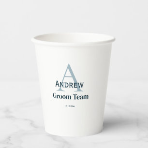 personalised simple monogram groom team groomsmen  paper cups