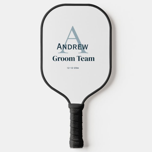 personalised simple monogram groom team groomsmen  pickleball paddle (Front)