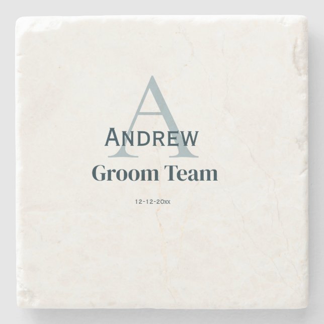personalised simple monogram groom team groomsmen  stone coaster (Front)