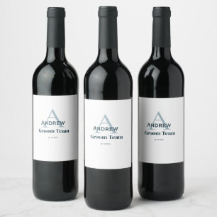 personalised simple monogram groom team groomsmen  wine label