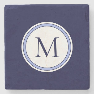 Personalised Simple Monogram Initial Blue Stone Coaster