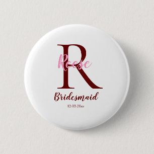 personalised simple monogram name bridesmaid date 6 cm round badge