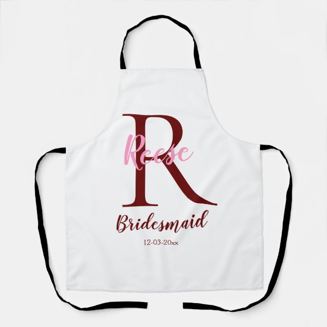 personalised simple monogram name bridesmaid date  apron (Front)