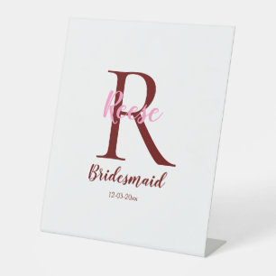 personalised simple monogram name bridesmaid date pedestal sign