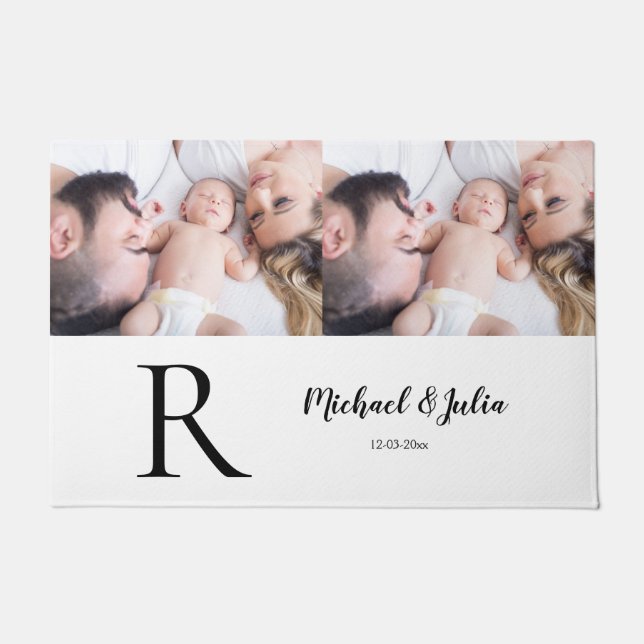 personalised simple monogram name first christmas  doormat (Front)