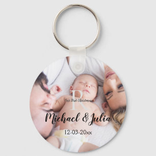 personalised simple monogram name first christmas key ring