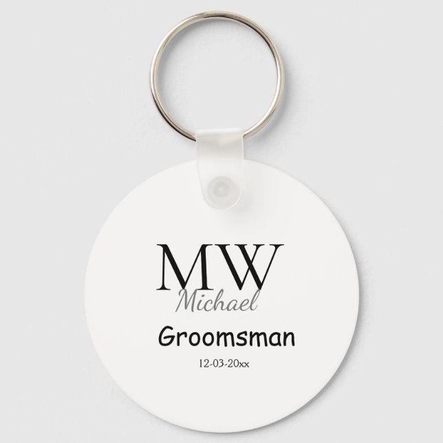 personalised simple monogram name groomsman minima key ring (Front)