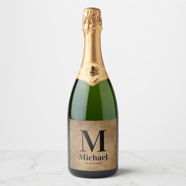 Personalised Simple Monogrammed  Sparkling Wine Label (Front)