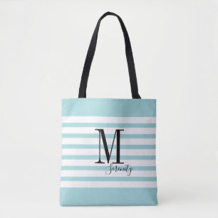 Personalised simple name and monogram beach tote bag
