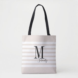 Personalised simple name and monogram beach tote bag