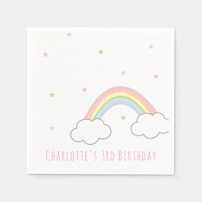 Personalised Simple Pastel Rainbow Cake Birthday Napkin (Front)