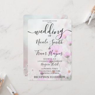 Personalised Simple Pink Flowers Wedding Invitation