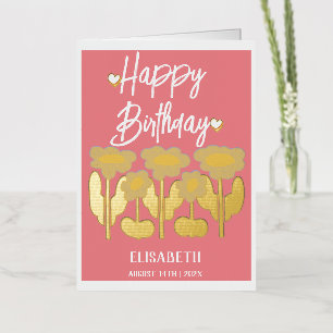 Personalised Simple Purple Floral Female Birthday Foil Greeting Card