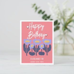 Personalised Simple Purple Floral Female Birthday Postcard