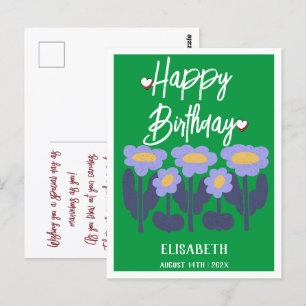 Personalised Simple Purple Floral  Female Birthday Postcard