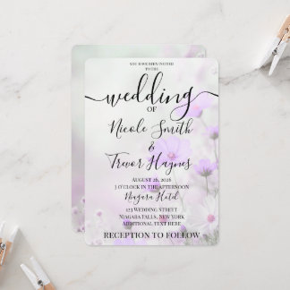 Personalised Simple Purple Flowers Wedding Invitation