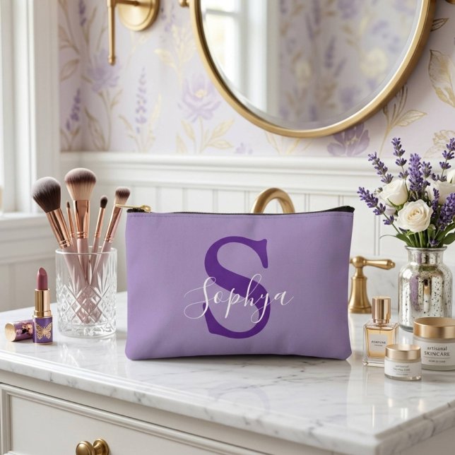 Personalised Simple Purple Monogram Accessory Pouch (Creator Uploaded)