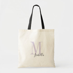 Personalised simple purple name and monogram tote bag