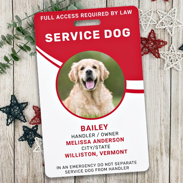 Personalised Simple Red Service Dog Photo ID  Badg Badge (Creator Uploaded)