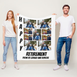 Personalised Simple Retirement  9 Photo Collage Fl Fleece Blanket