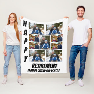 Personalised Simple Retirement  9 Photo Collage Fleece Blanket