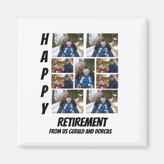 Personalised Simple Retirement  9 Photo Collage Ma Magnet (Front)