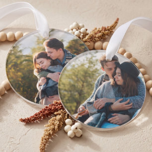 Personalised Simple Two Photo Engagement Keepsake Ornament
