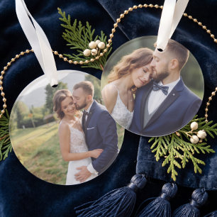 Personalised Simple Two Photo Wedding Keepsake Ornament