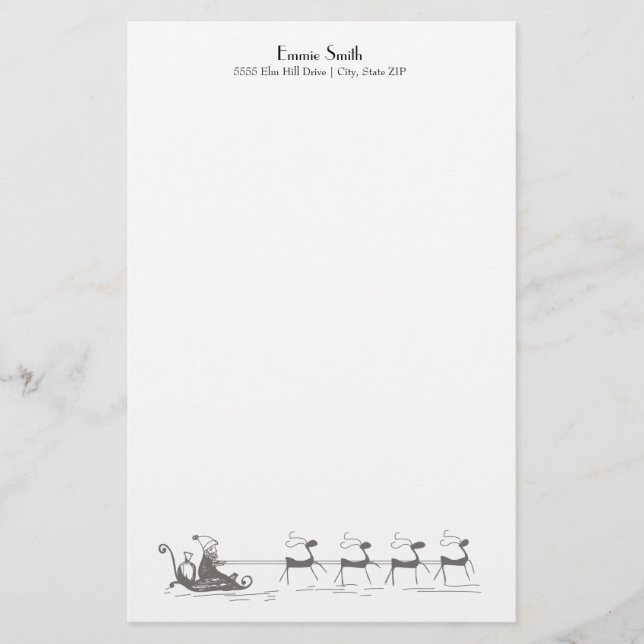 Personalised Simple White Christmas Santa's Sleigh Stationery (Front)