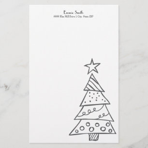 Personalised Simple White Christmas Tree Stationery