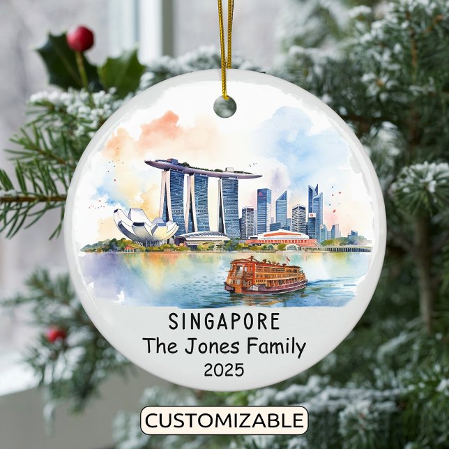 Personalised Singapore Ornament, Asia Ceramic Tree Decoration (Creator Uploaded)