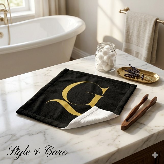 Personalised Single Custom Monogram Solid Black Wash Cloth (Personalized Single Custom Monogram Solid Black Wash Cloth)