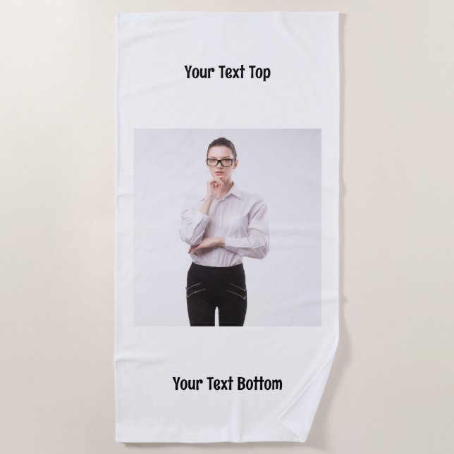 Personalised Single Photo Two Lines Text Custom Beach Towel (Front)