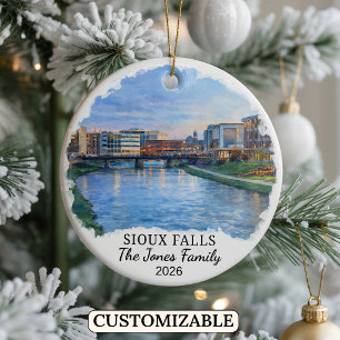 Personalised Sioux Falls, Custom South Dakota Ceramic Tree Decoration
