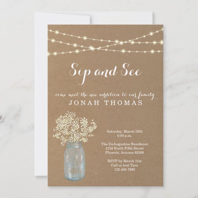 Personalised Sip and See Invitation - Rustic Kraft (Front)
