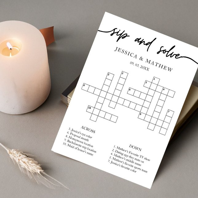 Personalised Sip and Solve Bridal Shower Crossword Invitation (Creator Uploaded)