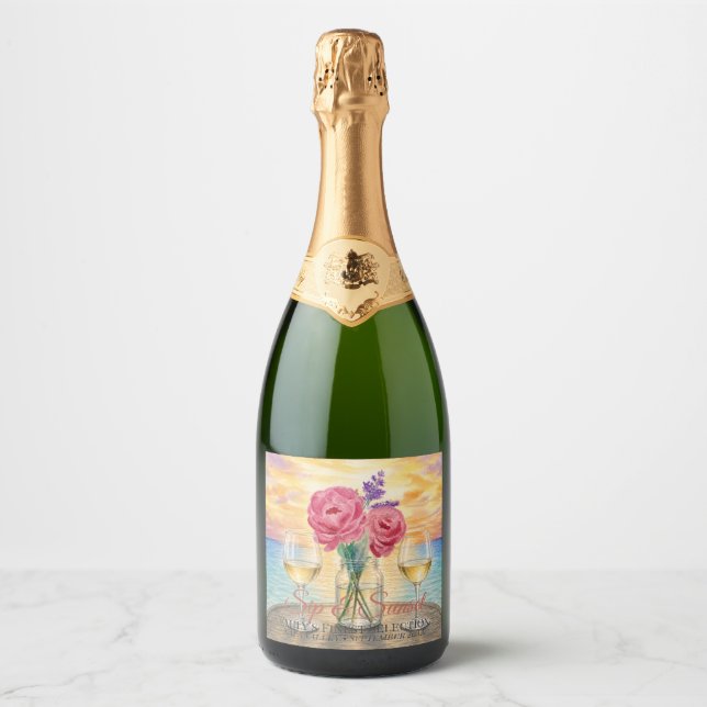 Personalised Sip & Sunset Champagne Bottle Sparkling Wine Label (Front)