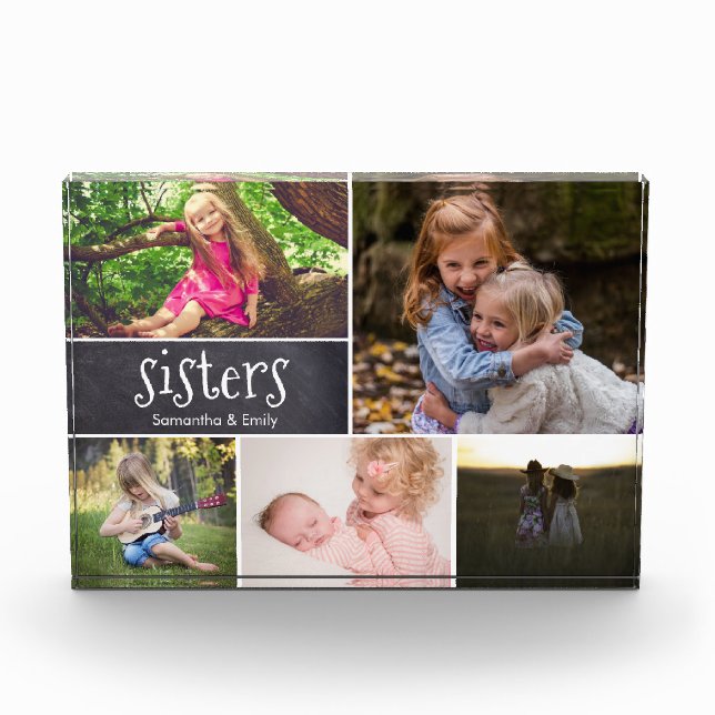 Personalised Sisters Photo Collage chalkboard etch (Front)