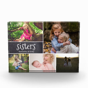 Personalised Sisters Photo Collage chalkboard etch Block