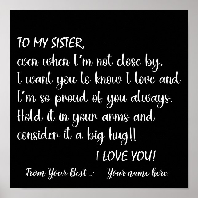 Personalised Sisters To My Sister I Love You Poster (Front)