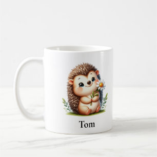 Personalised Sitting Hedgehog with Flowers Coffee Mug