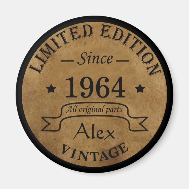 Personalised sixty vintage 60th birthday gifts magnet (Front)