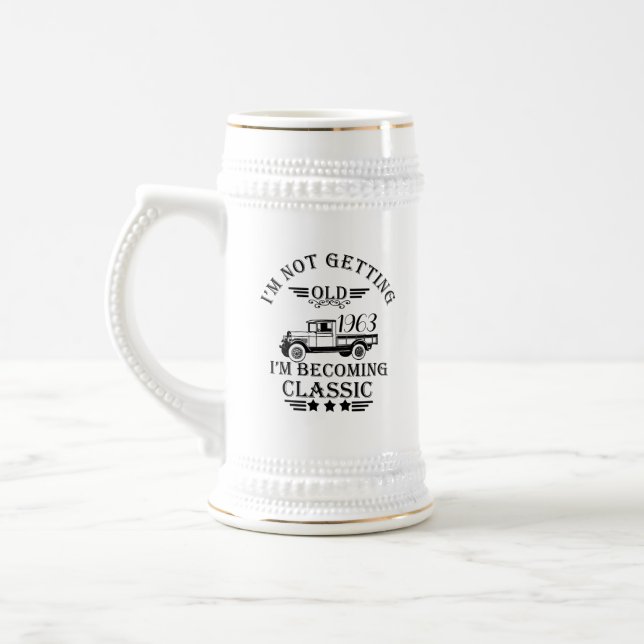 Personalised sixty vintage 60th birthday party beer stein (Left)