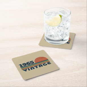 Personalised sixty vintage 60th birthday party square paper coaster
