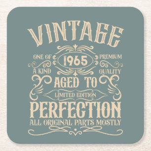 Personalised sixty vintage 60th birthday party square paper coaster