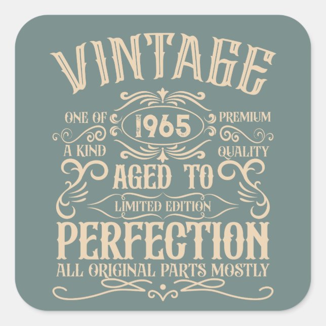 Personalised sixty vintage 60th birthday party square sticker (Front)