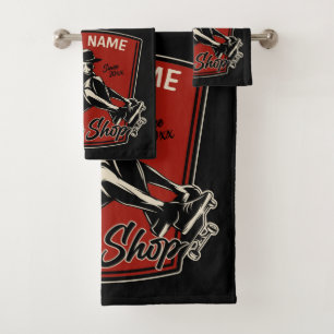 Personalised Skate Shop Grab Trick Skateboarding  Bath Towel Set