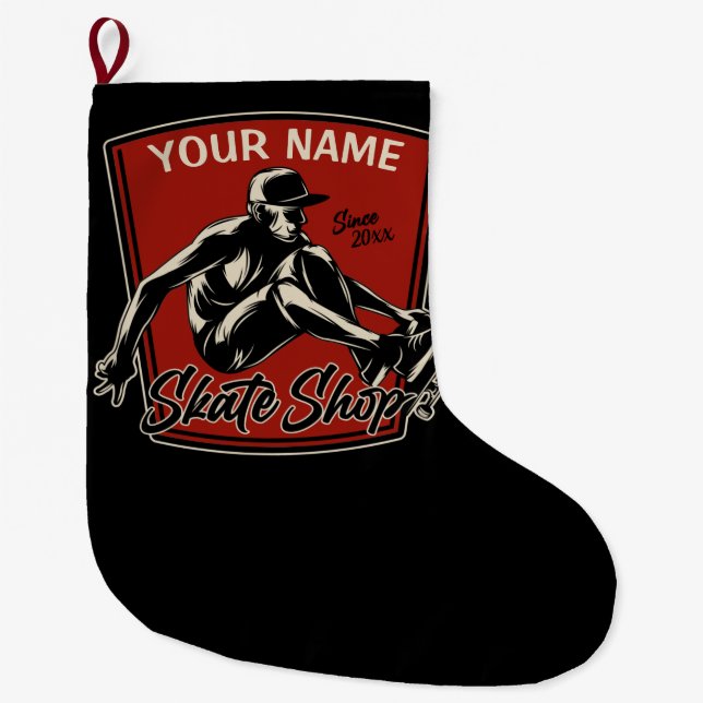 Personalised Skate Shop Grab Trick Skateboarding  Large Christmas Stocking (Front)