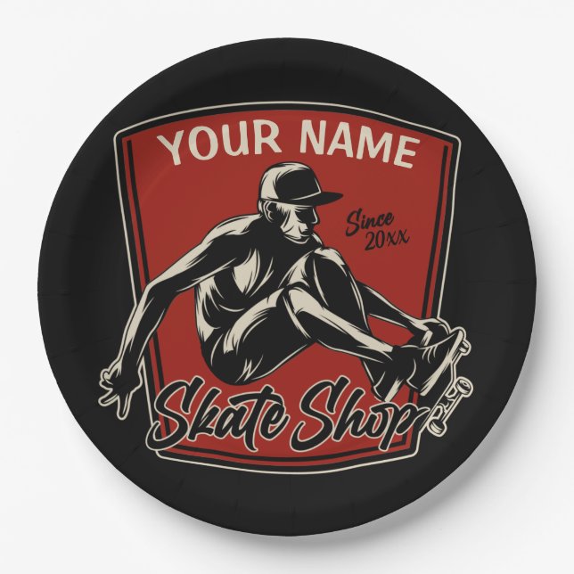 Personalised Skate Shop Grab Trick Skateboarding Paper Plate (Front)